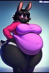 1girls ai_generated anthro anthrofied ass bbw bedroom_eyes black_body black_fur black_hair breasts bubble_butt bunny bunny_ears bunny_girl busty chubby chubby_female fat_ass gakapin giant_ass giant_breasts hoodie huge_ass huge_belly huge_breasts huge_thighs humanoid novelai original original_artwork overweight purple_eyes rabbit stretched_clothing thick thick_ass thick_thighs tight_clothing