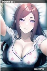 1girls ai_generated alternate_version_available big_breasts breasts busty cleavage erect_nipples erect_nipples_under_clothes female long_hair looking_at_viewer mature mature_female mature_woman milf mrvectorpath naruto naruto_(series) naruto_shippuden nipples pajama_shirt pajamas parted_lips purple_eyes red_hair selfie shirt smile topwear upper_body uzumaki_kushina very_long_hair