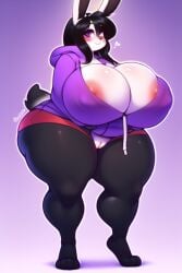 1girls ai_generated anthro anthrofied ass bedroom_eyes black_hair blush breasts bubble_butt bunny bunny_ears bunny_girl busty gakapin giant_ass giant_breasts hoodie hourglass_figure huge_ass huge_breasts huge_thighs humanoid nipple_bulge nipple_outline nipples_visible_through_clothing novelai original original_artwork purple_eyes pussy rabbit shorts thick thick_ass thick_thighs voluptuous white_body white_fur