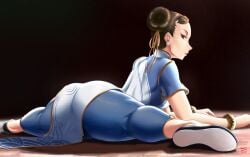 1girls alternate_version_available ass ass_focus big_ass blue_leggings bracelet breasts capcom china_dress chinese_clothes chun-li double_bun dress earrings female female_only finalcake flats flexible from_behind fully_clothed hair_bun hair_ribbon huge_breasts jewelry kneepits leggings legs lips looking_at_viewer looking_back mature_female medium_breasts pants pelvic_curtain ribbon short_hair solo splits spread_legs street_fighter street_fighter_6 thick_thighs thighs tight tight_pants voluptuous wide_hips