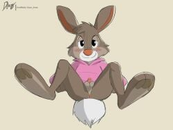 1boy anthro anus_focus balls blush bottomless br'er_rabbit clothed clothing diam_snow disney genitals hare hi_res lagomorph leporid looking_at_viewer male male_only mammal rabbit shirt solo song_of_the_south spread_legs spreading topwear