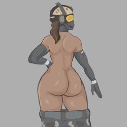 ass big_butt clothing dark-skinned_female female_soldier jumbogumbo mask military_uniform pants pants_down rainbow_six rainbow_six_siege rear_view solis_(rainbow_six) solo thick_thighs