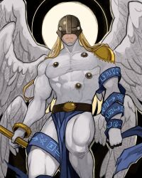 angel angel_wings angemon digimon iuciferic long_hair male male_only masked muscles muscular muscular_male wings