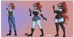 2d ass_expansion bimbofication breast_expansion color female hair_growth high_heels huge_ass huge_breasts lassnirra lip_expansion tagme thick_lips thick_thighs thigh_expansion transformation transformation_sequence undertale undertale_(series) undyne wide_hips