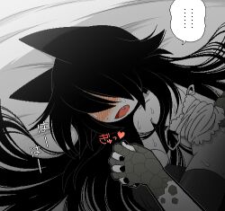 animal_ears black_hair blush canon_couple cat_ears cat_girl catgirl chlomaki covered_eyes funamusea funamusea_(artist) fungas_crocodile hair_over_breasts hair_over_eyes holding_hands implied_sex long_hair lowres lying_down lying_on_back nightgown official_art open_mouth out_of_frame out_of_frame_censoring partially_undressed solo_focus thighhighs wadanohara_and_the_great_blue_sea white_body