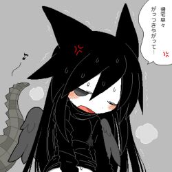 after_sex annoyed black_dress black_eyes black_hair cat_ears catgirl chlomaki funamusea funamusea_(artist) official_art shaking speech_bubble translation_request wadanohara_and_the_great_blue_sea wings