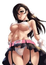 1girls alternate_costume ass_visible_through_thighs bare_midriff bare_thighs belt braid breasts brown_eyes brown_hair collar covered_nipples female female_only fire_emblem fire_emblem_fates from_below garter_straps gloves kagero_(fire_emblem) large_breasts leonart long_hair looking_at_viewer looking_down midriff nintendo panties pantyshot pantyshot_(standing) revealing_clothes skirt solo sweat tank_top thighs underboob underwear upskirt white_background white_panties