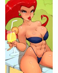 1girls aleksandrgav bikini blue_bikini blue_eyes cleavage curvy_body curvy_figure deep_cleavage female_focus female_only full_cleavage g-string hi_res high_resolution jessie_(pokemon) large_breasts milf pokemon pokemon_(anime) red_hair redhead thong_bikini voluptuous_female