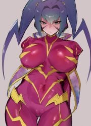 1girls 2020s 2023 arms_behind_back asian belly belly_bulge belly_button big_breasts big_hips big_nipples blue_hair blush bodysuit breasts clothed clothes clothing duel_monster eyes_half_open eyes_open female female_focus female_only genital_outline green_eyes hair half-closed_eye half-closed_eyes hands_behind_back hips human human_only kataku_musou konami light-skinned_female light_skin long_hair looking_at_viewer marking markings markings_on_head neck nipple_bulge nipples nipples_visible_through_clothing no_background no_dialogue no_text nude nude_female partially_clothed partially_nude purple_hair pussy pussy_bulge pussy_visible_through_clothes rai-mei ribbon ribbons simple_background solo spiked_hair thick_thighs thighs tight tight_clothes tight_clothing tight_dress tight_fit two_tone_hair vagina vagina_visible_through_clothing voluptuous wide_hips wide_thighs yu-gi-oh!