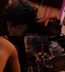 1girls 2boys 3d ass_grab atlus cuckold dark-skinned_male dark_skin interracial interracial_sex kazumagoro1 megami_tensei netorare nude nude_female nude_male persona persona_5 ren_amamiya sakura_futaba tagme