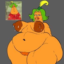 big_breasts cartoon_network chowder_(series) completely_nude_female endive green_eyes looking_at_viewer orange_skin overweight overweight_female syrupglazed voluptuous voluptuous_female wide_hips