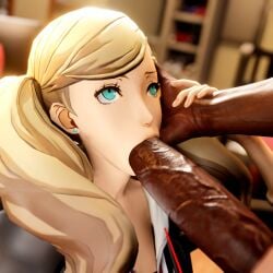 3d ann_takamaki blowjob dark-skinned_male fellatio hand_on_face huge_cock interracial kazumagoro1 persona persona_5