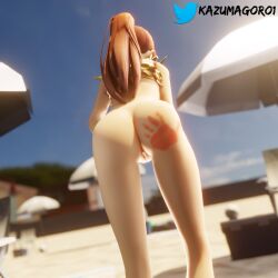 3d after_sex beach bikini bottomless bottomless_female cum cum_in_pussy cum_inside kazumagoro1 persona persona_5 sakura_futaba spank_marks