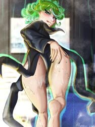 1girls back_view big_ass big_butt clothed clothed_female clothing curly_hair doktor_malefic eternalsleeper2 feet female female_only green_hair kneeling one-punch_man short_hair shortstack small_breasts solo tatsumaki thick_ass thick_thighs