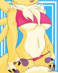 anthro bandai_namco breasts clothed clothing digimon digimon_(species) female hi_res midriff midsection open_mouth organs pandaman90 panties panties_down partially_clothed renamon solo stomach thick_thighs tight_clothing under_boob underwear underwear_down undressing