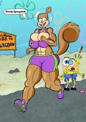 1boy 1boy1girl 1girls 2019 anthro big_ass big_breasts big_butt blush cleavage dialogue female ice_cream jogging male mrxrickyx nickelodeon sandy_cheeks sea_sponge shorts smooth_skin spongebob_squarepants spongebob_squarepants_(character) spongebob_squarepants_(series) squirrel squirrel_tail straight text text_bubble thick_thighs underwater water