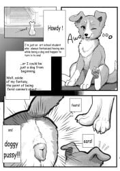 1girls 2021 anus canine canine_pussy claws comic cute cute_fang doujinshi english english_text female female_only feral feral_only japanese_text momou pawpads paws question_mark tongue tongue_out wink