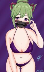 big_breasts byginjostyles genshin_impact green_hair inazuma_girls kuki_shinobu mask mostly_nude navel purple_eyes tagme underwear