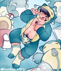 balls bulge chest_hair chubby closed_eyes drooling facial_hair glasses hoshiboys male male_only nintendo onesie overweight penis pokemon pokemon_(cosplay) professor_neroli sleeping snorlax_(cosplay) socks solo solo_male stuffed_animal stuffed_toy underwear unzipped