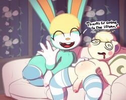 2023 after_sex animal_crossing anthro belly bodily_fluids clothing cum cum_in_ass cum_inflation cum_inside duo gay genital_fluids hi_res lagomorph leaking_cum legwear leporid male male/male mammal marshal_(animal_crossing) navel nintendo rabbit rabblet rodent sasha_(animal_crossing) sciurid streaming thick_thighs thigh_highs tree_squirrel