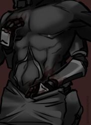 ambiguous_gender black_and_white blood bloody_hands gabriel_(ultrakill) hand_in_pants machinecoolant male_only robot suggestive ultrakill v1_(ultrakill)