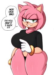 1girls alternate_breast_size amy_rose anthro breasts dialogue english_text female furry green_eyes hedgehog_humanoid hi_res huge_breasts large_breasts naughty_face nice_cock_bro panties pink_body pink_hair saltyxodium sega short_hair smile sonic_(series) sonic_the_hedgehog_(series) suggestive_look t-shirt text thick_thighs wide_hips