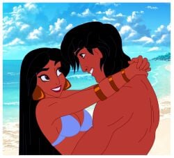 aladdin aladdin_(character) alluring beach bikini canon_couple disney disney_prince disney_princess husband_and_wife male ocean princess_jasmine sea serisabibi