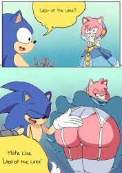 1boy 1girls amy_rose ass ass_bigger_than_head big_ass big_thighs black_eyes blue_dress blue_fur bracelet commission consensual dialogue fancy_dress fat_ass female garter_belt headband huge_ass humor lady_of_the_lake lady_of_the_lake_(satbk) nimue nimue_(sonic) panties pink_fur sexual_consent smile smirk smug soft_smile sonic_(series) sonic_and_the_black_knight sonic_the_hedgehog sonic_the_hedgehog_(series) thick_thighs thighhighs underwear upskirt white_garter_belt white_panties