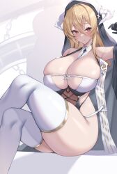 1girls azur_lane blonde_hair blush breasts female hi_res horns huge_breasts implacable_(azur_lane) kuavera large_breasts light-skinned_female light_skin long_hair looking_at_viewer nun nun's_habit nun_outfit pale-skinned_female pale_skin red_eyes royal_navy_(azur_lane) thick_thighs thighhighs very_high_resolution very_long_hair voluptuous white_background wide_hips