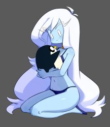 1girls adventure_time blue_body blue_skin cartoon_network cute female female_focus female_only flowerpigeon73 grey_background gunter gunther_(adventure_time) ice_queen ice_queen_(adventure_time) mob_face penguin royalty tagme underwear white_hair