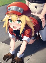 1girls ai_generated ass blonde_hair doggy_style mega_man mega_man_legends novelai roll_caskett sex vaginal_penetration