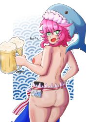 ass beer beer_mug big_breasts noldvano okunoda_miyoi pink_hair tagme topless touhou