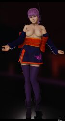 3d ayane_(doa) big_breasts boots cleavage dead_or_alive exposed_breasts female female_only headband honey_select_2 looking_at_viewer ninja ninja_clothes nipples pose posing purple_hair red_eyes ribbon shanodeshano short_dress sleeves studio_neo thick_thighs thighhighs