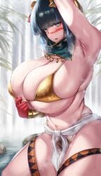 1girls armpit big_breasts big_thighs breasts busty curvy fate/grand_order fate_(series) female female_only gigantic_breasts gold_bikini hand_up hirasawa_seiji huge_breasts huge_thighs large_breasts large_thighs light-skinned_female light_skin looking_at_viewer massive_breasts navel pubic_hair solo solo_female thick_thighs thighs tlaloc_(fate) voluptuous