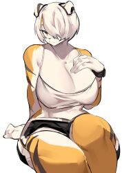 1girls amber_eyes anthro arknights aspirindabaitu big_breasts breasts female furry looking_at_viewer mx99926 simple_background solo solo_female tagme tiger tiger_girl waai_fu_(arknights) white_background white_hair