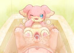 anthro audino bathroom blue_eyes blush bodily_fluids censored cum cum_in_pussy cum_inside duo elonga female female_penetrated first_person_view generation_5_pokemon genital_fluids genitals human human_penetrating human_pov looking_at_viewer male male/female male_penetrating male_penetrating_female male_pov mammal mosaic_censorship nintendo nude one_eye_closed open_mouth penetration penile penile_penetration penis penis_in_pussy pink_body pokemon pokemon_(species) sex vaginal_penetration vaginal_penetration yellow_body