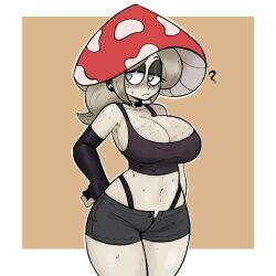 fungi garp_sand mom_(garp_sand) mushroom_humanoid original_character thong_above_shorts thong_straps