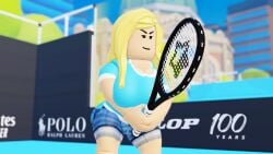 1girls 3d ass big_ass big_breasts blonde_hair breasts outside pinkishpinkas roblox robloxian shorts sport tennis tennis_racket