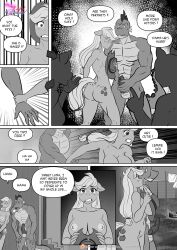 anthro anthrofied applejack_(mlp) ass big_breasts big_butt breasts comic covering covering_self dialogue dragon english_text equid equine erection female friendship_is_magic genitals hasbro hi_res male mammal muscular muscular_male my_little_pony nipples nude page_11 penis pia-sama smooth_skin spike_(mlp)