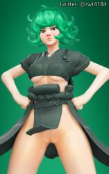 1girls 3d blender blizzard_entertainment blush bottomless breast_squeeze breasts clothed clothing curvy curvy_body curvy_female curvy_figure female green_background green_hair highres kiriko_(overwatch) kiriko_kamori light-skinned_female light_skin looking_at_viewer no_bra no_panties one-punch_man overwatch overwatch_2 pose posing presenting presenting_pussy pussy pussy_lips pussy_peek rwt4184 simple_background solo solo_female solo_focus standing tatsumaki tatsumaki_(cosplay) terrible_tornado_kiriko thick_thighs topwear underboob vagina watermark