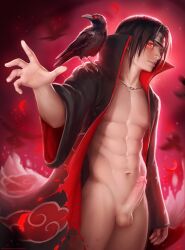 1boy akatsuki_(naruto) black_hair erection genitals male male_only naruto naruto_(series) naruto_shippuden necklace no_underwear penis penis_out red_eyes solo standing uchiha_itachi zarory