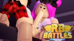 1boy 1girls 3d balls big_breasts big_penis blowjob breasts brown_hair cheating cheating_boyfriend female female_focus first_porn_of_character first_porn_of_franchise half_naked kreekcraft meganplays penis pink_hair pink_shirt pinkishpinkas rb_battles red_shirt roblox robloxian sucking_penis youtube youtuber youtuber_boy youtuber_girl