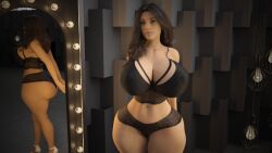 ass big_ass big_breasts breasts breasts_bigger_than_head brown_hair brown_hair_female brunette busty dark_hair female huge_breasts hyper_hourglass lingerie long_hair mirror pawg reflection rev2019 solo