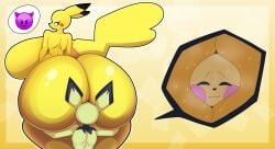 anthro big_breasts facesitting huge_ass huge_breasts pichu pikachu pokemon pokemon_(species) size_difference thiccbuns wilsonbunnycake