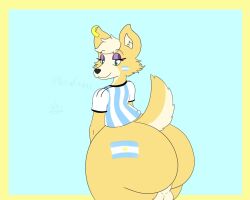 1boy 2022_fifa_world_cup anthro argentina ass ass balls big_ass big_butt bubble_ass bubble_butt corgi eye_makeup fat_ass fat_butt femboy fifa fifa_2022 furry furry_ass furry_male furry_only furry_tail golden_piercing looking_at_viewer looking_back makeup nsfwsandy piercing simple_background solo solo_male thick_thighs thighs yellow_fur