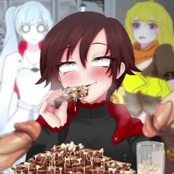 1:1 2boys 3girls ahe_gao animated blush casual_bukkake cookie cum cum_covered cum_eating cum_in_container cum_in_glass cum_on_food dark_hair disembodied_penis eating_cum female female_focus gokkun human male no_sound penis ruby_rose rwby segal03 shocked shorter_than_10_seconds silver_eyes tabletknight upper_body video watching weiss_schnee yang_xiao_long