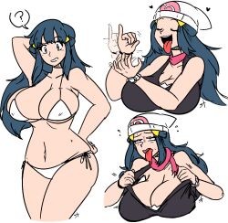 1girls aged_up alternate_breast_size armpits ass big_breasts blowjob_gesture breasts color dawn_(pokemon) fellatio_gesture female huge_breasts large_breasts pokemon pokemon_dppt sexually_suggestive silenttandem solo swimsuit tagme thong wide_hips