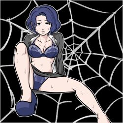 ao_oni big_breasts blue_hair bra first_porn_of_character short_hair spider_web teacher teacher_(ao_oni)