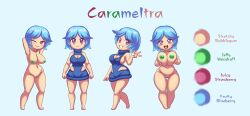 1girls ayu_draws barefoot big_breasts blue_hair breasts carameltra character_sheet completely_nude completely_nude_female cookie female female_only full_body naked naked_female nude nude_female oc original original_character pink_eyes pussy short_hair smile solo solo_female standing