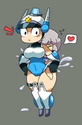 brickey cop cum heart mighty_switch_force patreon_reward patricia_wagon patron police police_uniform policewoman simple_background speech_bubble surprised sycneit_(artist)